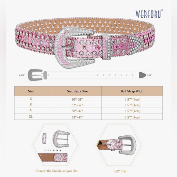 Women Western Rhinestone Studded Leather Belt - Picture 3 of 10